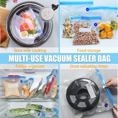 Daarcin 3 Size 40pcs Sous Vide Bags BPA Free Reusable Vacuum Sealer Bags Kit Keep Food Flesh with 1 Vacuum Hand Pump and