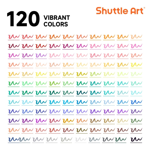 Ensemble de marqueurs artistiques à pointe double 120 couleurs de Shuttle Art avec 1 livre à colorier, un marqueur à pointe double et un pinceau
