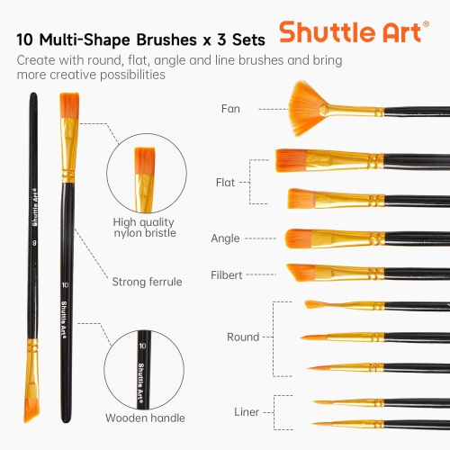 Ensemble de peinture acrylique Shuttle Art, ensemble de 69, ensemble de peinture acrylique avec 2 paquet de 15 couleurs, 3 ensembles de peinture