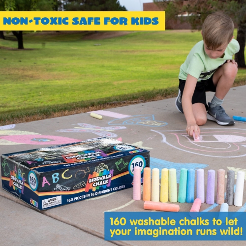 160 PCS Washable Sidewalk Chalks Set Non-Toxic Jumbo Chalk for Outdoor Art Play, Painting on Chalkboard, Blackboard and