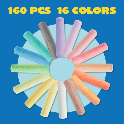 160 PCS Washable Sidewalk Chalks Set Non-Toxic Jumbo Chalk for Outdoor Art Play, Painting on Chalkboard, Blackboard and
