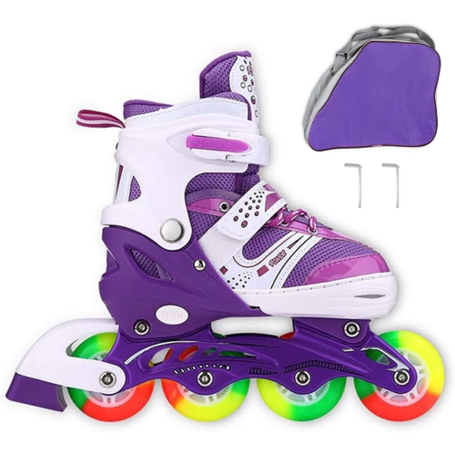 Kids Adjustable Flashing Inline Skates for Boys, Girls and Adults with Full Light Up Wheels, Outdoor Roller Skates for K