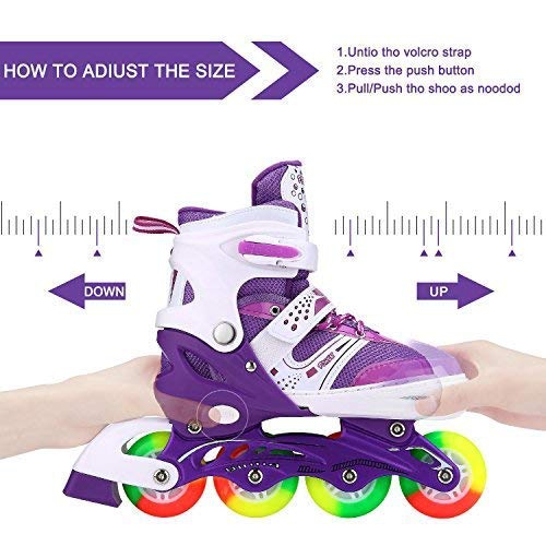 Kids Adjustable Flashing Inline Skates for Boys, Girls and Adults with Full Light Up Wheels, Outdoor Roller Skates for K