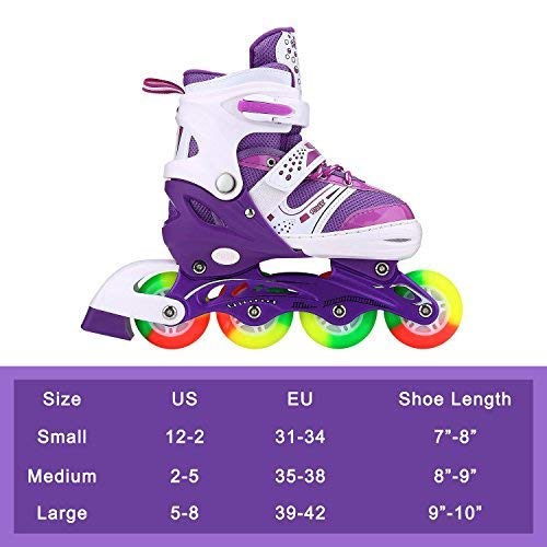 Kids Adjustable Flashing Inline Skates for Boys, Girls and Adults with Full Light Up Wheels, Outdoor Roller Skates for K