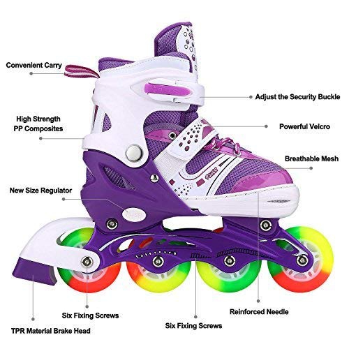 Kids Adjustable Flashing Inline Skates for Boys, Girls and Adults with Full Light Up Wheels, Outdoor Roller Skates for K