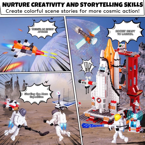 Space Exploration Shuttle Toys, Easter Gifts for Kids for 6, 8, 10, 12 Year Old Kids, Girls, Boys, 12-in-1 STEM Rocket B