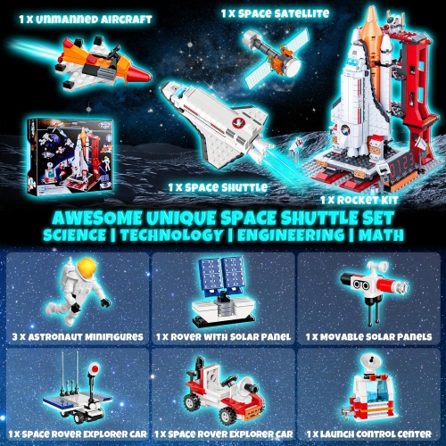 Space Exploration Shuttle Toys, Easter Gifts for Kids for 6, 8, 10, 12 Year Old Kids, Girls, Boys, 12-in-1 STEM Rocket B