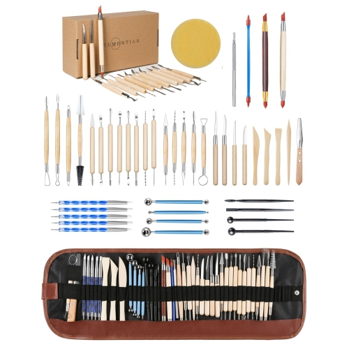 TEMONTIAN Pottery Clay Sculpting Tools,Polymer Clay Tools, Sculpting Clay,44Pcs Double Sided Ceramic Clay Carving Tool S
