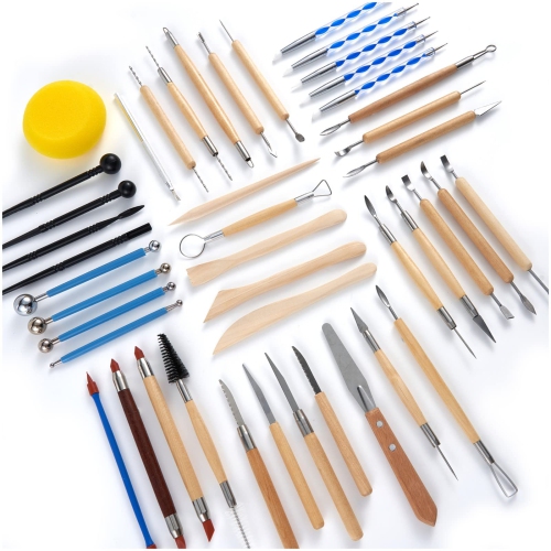 TEMONTIAN Pottery Clay Sculpting Tools,Polymer Clay Tools, Sculpting Clay,44Pcs Double Sided Ceramic Clay Carving Tool S