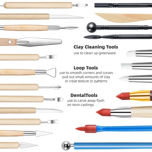 TEMONTIAN Pottery Clay Sculpting Tools,Polymer Clay Tools, Sculpting Clay,44Pcs Double Sided Ceramic Clay Carving Tool S