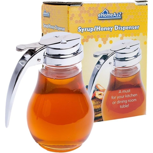 EHOMEA2Z Commercial-Grade Tempered Glass Honey Dispenser, 14 Ounce Honey Jar with Metal Top, Essential Honey Jar