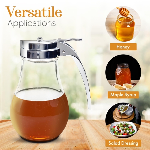 EHOMEA2Z Commercial-Grade Tempered Glass Honey Dispenser, 14 Ounce Honey Jar with Metal Top, Essential Honey Jar