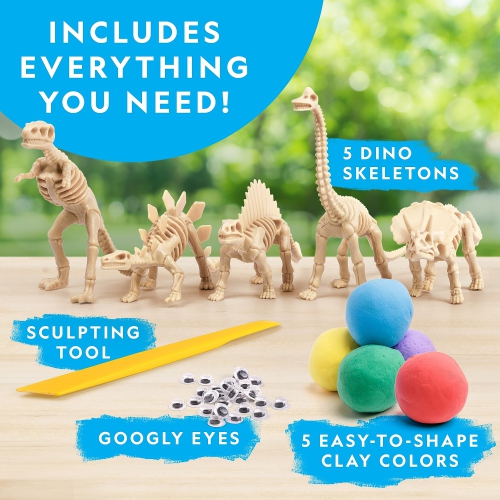 NATIONAL GEOGRAPHIC Clay Dinosaur Arts & Crafts Kit - Dinosaur Air Dry Clay for Kids Craft Kit with 5 Clay Colours, 5 Di