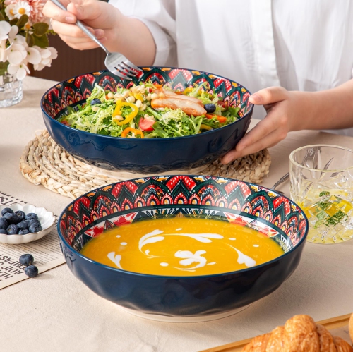 YUN TAO Large Serving Bowls,10 inch Fruit Salad Bowls, 75 Oz Pasta Bowls Set of 2,Decorative Serving Dishes for Entertai