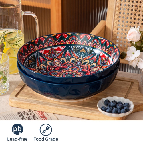 YUN TAO Large Serving Bowls,10 inch Fruit Salad Bowls, 75 Oz Pasta Bowls Set of 2,Decorative Serving Dishes for Entertai