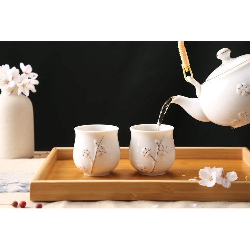 Dujust Japanese Tea Set, White Porcelain Tea Set with 1 Teapot Set, 6 Tea Cups, 1 Tea Tray, 1 Stainless Infuser, Cute As