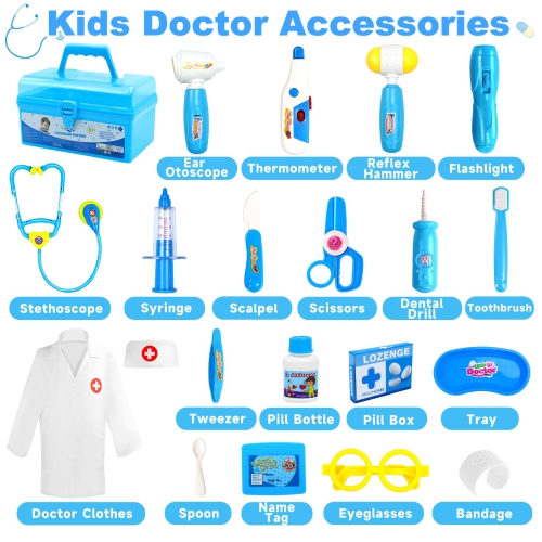Doctor Kit Kids Toys for 2 3 4 Year Old Girl Boys, Dentist Kit Pretend Play Dress Up Game Medical Kit Costume Educationa