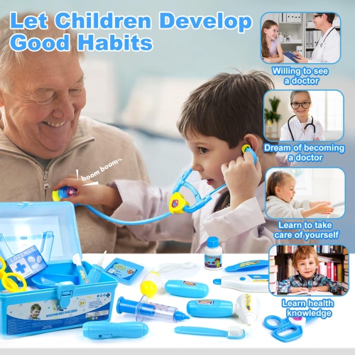 Doctor Kit Kids Toys for 2 3 4 Year Old Girl Boys, Dentist Kit Pretend Play Dress Up Game Medical Kit Costume Educationa