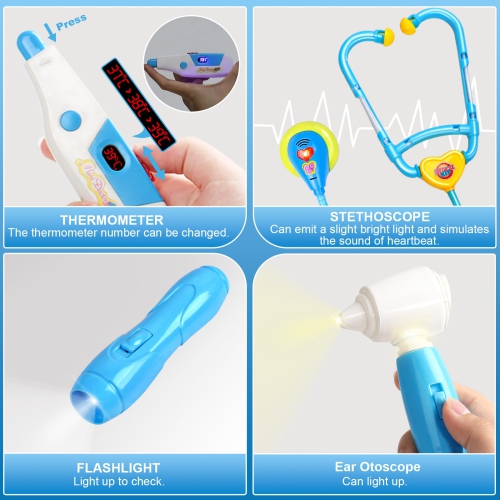 Doctor Kit Kids Toys for 2 3 4 Year Old Girl Boys, Dentist Kit Pretend Play Dress Up Game Medical Kit Costume Educationa