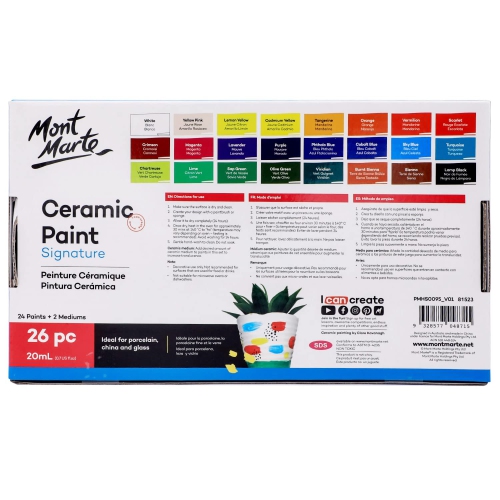 Ensemble de peinture céramique Mont Marte Signature 26 x 20 ml, multicolore, peinture céramique éclatante, adapté pour porcel