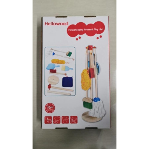 HELLOWOOD Kids Cleaning Set, 8pcs Housekeeping Play Set Includes Broom Mop Duster Dustpan Brushes Rag and Organizing Sta