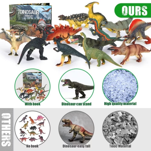FRUSE Jurassic Dinosaur Toys,12 PCS Realistic Jumbo Dinosaur Figurines,Educational Dino Figure Playset w/Information Din