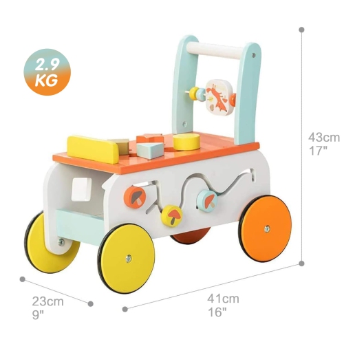 Marchette pour bébé avec poussette à pousser de Labebe, jouet à pousser pour tout-petit, chariot à tirer pour enfant, marchette d'activités 2-en-1
