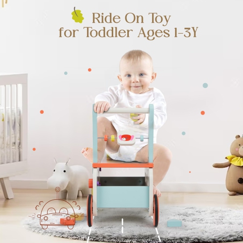 Marchette pour bébé avec poussette à pousser de Labebe, jouet à pousser pour tout-petit, chariot à tirer pour enfant, marchette d'activités 2-en-1