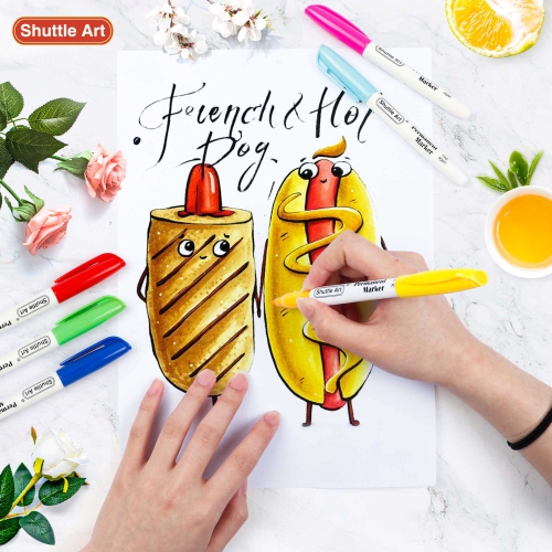Shuttle Art – Marqueurs permanents 60 couleurs, pointe fine, couleurs variées, travaux sur plastique, bois, pierre, métal et verre pour faire