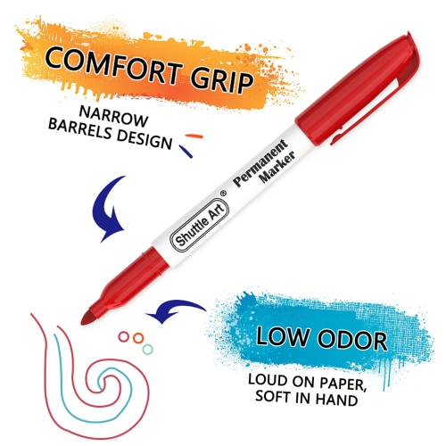 Shuttle Art – Marqueurs permanents 60 couleurs, pointe fine, couleurs variées, travaux sur plastique, bois, pierre, métal et verre pour faire