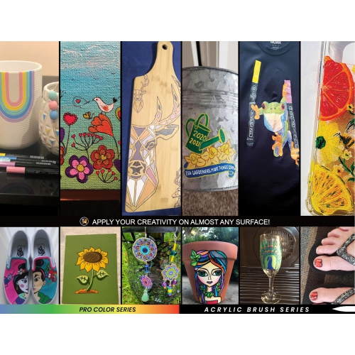 22 Flexible Brush Tip Acrylic Paint Pens Markers Set 1-7mm Line for Rock Painting, Brush Lettering, Glass, Mugs, Wood, M