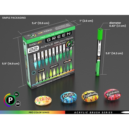 22 Flexible Brush Tip Acrylic Paint Pens Markers Set 1-7mm Line for Rock Painting, Brush Lettering, Glass, Mugs, Wood, M