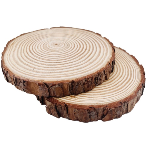 Natural Round Discs Rustic Wood Slices 4 Pack 9"-10" inch Unfinished Wood kit Circles Crafts Tree Slices with Bark Log D