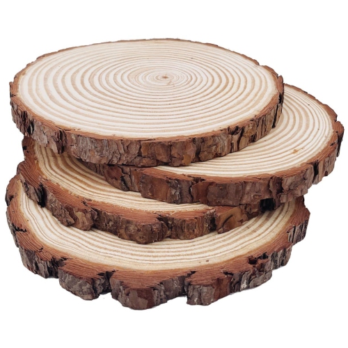 Natural Round Discs Rustic Wood Slices 4 Pack 9"-10" inch Unfinished Wood kit Circles Crafts Tree Slices with Bark Log D
