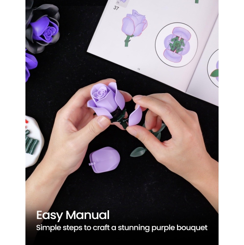 Purple Flower Bouquet Building Set,Rose Botanical Collection Blocks Kit,Compatible with Lego,for Adults Women,Artificial