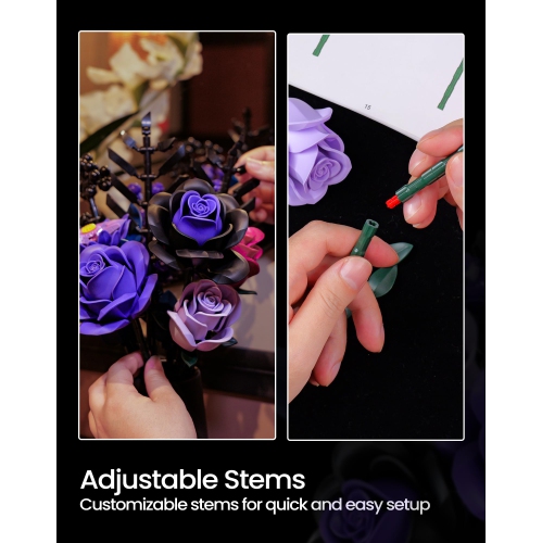 Purple Flower Bouquet Building Set,Rose Botanical Collection Blocks Kit,Compatible with Lego,for Adults Women,Artificial