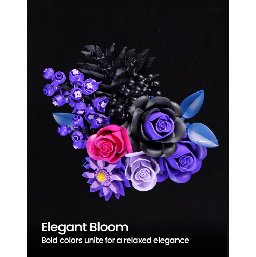 Purple Flower Bouquet Building Set,Rose Botanical Collection Blocks Kit,Compatible with Lego,for Adults Women,Artificial