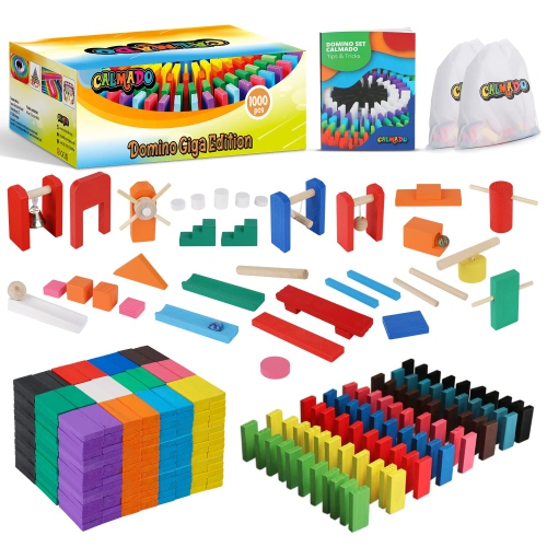 Calmado - Dominoes, 1000 pcs Dominoes Set, Games/Toy Made from Wood, Family Games Domino Grand Edition Set + Bag+ Instru