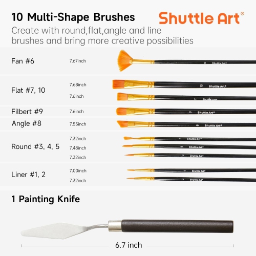 Shuttle Art – Ensemble de peinture acrylique, 30 couleurs, peinture acrylique avec 10 pinceaux 5 1 toile 1 couteau à peinture 1 palette 48