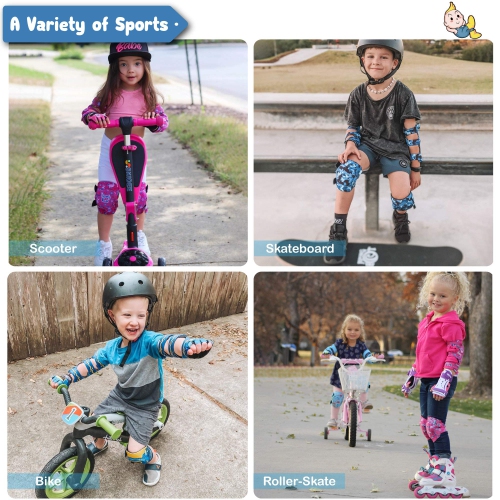 Simply Kids Toddler Knee and Elbow Pads with Bike Gloves - Unisex Kids Protective Gear Set for Roller-Skate, Skateboard,