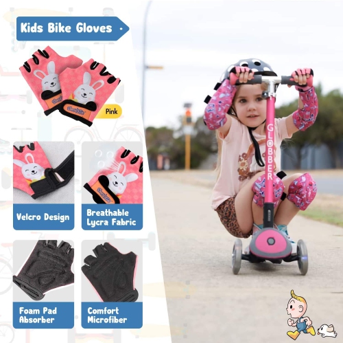 Simply Kids Toddler Knee and Elbow Pads with Bike Gloves - Unisex Kids Protective Gear Set for Roller-Skate, Skateboard,