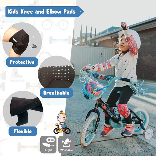 Simply Kids Toddler Knee and Elbow Pads with Bike Gloves - Unisex Kids Protective Gear Set for Roller-Skate, Skateboard,