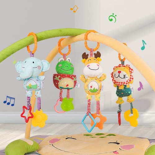 TUMAMA Baby Toys for 0, 3, 6, 9, 12 Months, Handbells Baby Rattles with Teethers Soft Plush Early Development Stroller C