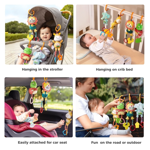 TUMAMA Baby Toys for 0, 3, 6, 9, 12 Months, Handbells Baby Rattles with Teethers Soft Plush Early Development Stroller C