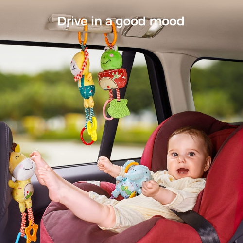 TUMAMA Baby Toys for 0, 3, 6, 9, 12 Months, Handbells Baby Rattles with Teethers Soft Plush Early Development Stroller C