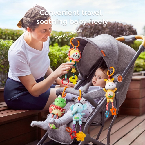 TUMAMA Baby Toys for 0, 3, 6, 9, 12 Months, Handbells Baby Rattles with Teethers Soft Plush Early Development Stroller C