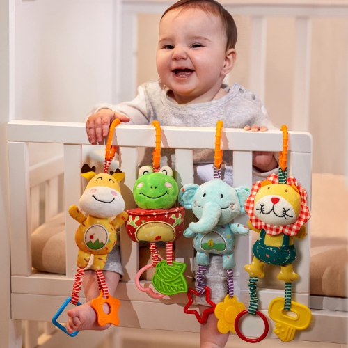 TUMAMA Baby Toys for 0, 3, 6, 9, 12 Months, Handbells Baby Rattles with Teethers Soft Plush Early Development Stroller C