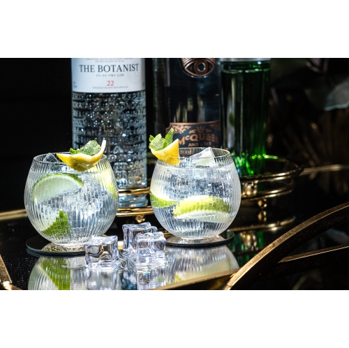 Verres vintage Art déco Gin et ballon tonique | Ensemble de 4 | Copas en cristal sans pied 13,5&nbsp;oz pour cocktails de Gin |