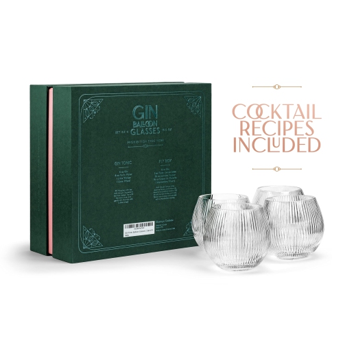 Verres vintage Art déco Gin et ballon tonique | Ensemble de 4 | Copas en cristal sans pied 13,5&nbsp;oz pour cocktails de Gin |