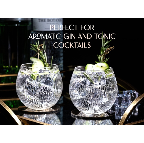 Verres vintage Art déco Gin et ballon tonique | Ensemble de 4 | Copas en cristal sans pied 13,5&nbsp;oz pour cocktails de Gin |